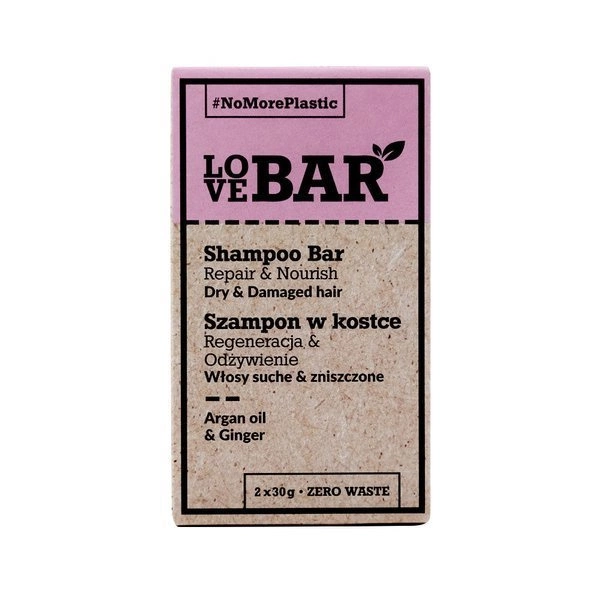 LOVE BAR Shampoo Bar Szampon W Kostce Do Włosów Suchych I Zniszczonych Olej Arganowy &amp; Imbir 2x30g